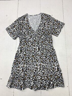 Emery Rose Womens White Cheetah Print Dress Size Large